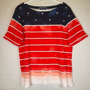 Karen Scott Stars & Stripes Watercolor Short Sleeve T Shirt XL